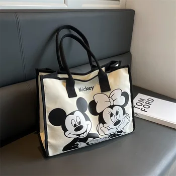 Холщовая сумка Disney большой емкости, сумка для пригородных поездок с Микки Маусом, женская новая милая мультяшная ручная сумка для покупок, сумка для девочек