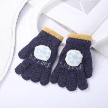 Детские Перчатки для малышей, утолщенные теплые перчатки для мальчиков и девочек, трикотажные перчатки с пятью пальцами, осень-зима, футбольные флисовые теплые перчатки для детей