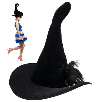 Женская шляпа ведьмы на Хэллоуин с широкими полями, складная остроконечная шляпа ведьмы на Хэллоуин, аксессуар для костюма ведьмы для украшения фокус-покусов