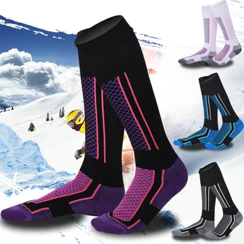 Зимние мужские Женские лыжные носки из более толстого хлопка, детские лыжные носки для катания на сноуборде, велосипеде, лыжах, футбольных носках, высокоэластичные термоноски
