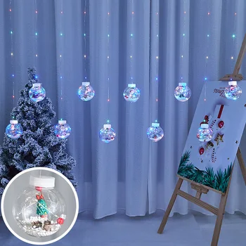 Светодиодный занавес, световой шар, Санта-Клаус, Снеговик, Рождественская елка, Рождественское украшение для дома 2023, Новогодние украшения Navidad