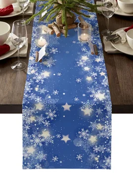 Рождественская голубая настольная дорожка в виде снежинки Для домашнего свадебного банкета, фестиваля, вечеринки, украшения стола в отеле, крышка стола