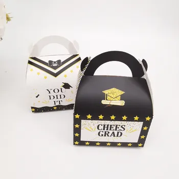 Золотисто-белая Выпускная Кепка, коробки конфет 2023, Коробка для подарков для школьных вечеринок, Подарочная коробка для шоколадного торта для вечеринок.