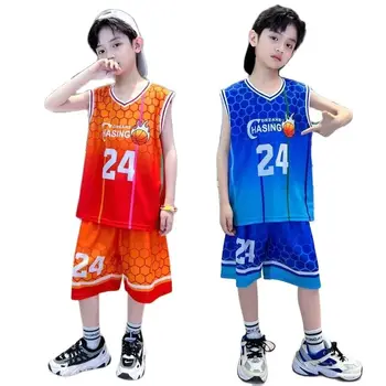 Летние комплекты спортивной формы для баскетбола для детей, костюмы для мальчиков и девочек, костюм из 2 предметов, футболка, детская одежда для болельщиков