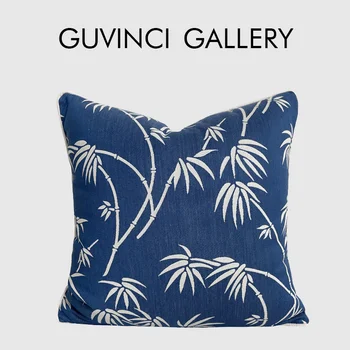 GUVINCI Chinoiserie В китайском стиле С синими листьями бамбука, Жаккардовая наволочка, современный мягкий чехол для дивана-кушетки