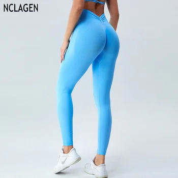 Женские брюки для фитнеса NCLAGEN для бега на открытом воздухе с подтяжкой бедер, бесшовные трикотажные, обтягивающие, с высокой талией, дышащие Леггинсы для занятий йогой, тренажерный зал