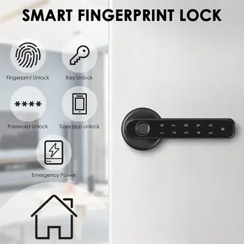 С интеллектуальным дверным замком с биометрическим отпечатком пальца Tuya, электронным цифровым замком, паролем, отпечатком пальца, ручкой для входной двери без ключа