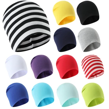 Осенне-зимняя детская шапочка-бини, детские хлопчатобумажные вязаные шапки, однотонная детская теплая шапочка-капор, детские шапочки для мальчиков и девочек