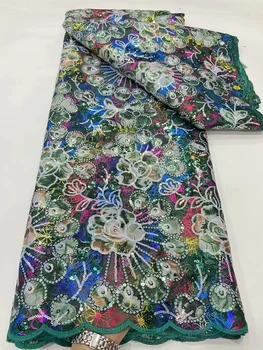 Африканская кружевная ткань 2023 года, Высококачественная Новая Нигерийская сетка с блестками, материал для пошива свадебного платья, Тюлевая сетка с французской вышивкой