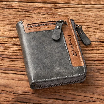 Мужской ретро-кошелек, короткий кожаный мужской кошелек на молнии, многофункциональный карманный двойной кошелек, модный держатель для банковских кредитных карт