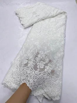 Африканские Кружевные Ткани 5 Ярдов Белого Свадебного Платья Для Вечеринок, Женское Вышитое Французское Сетчатое Платье, Высококачественная Нигерийская Сетка С Блестками