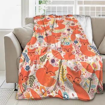 Одеяло с цветочным рисунком лисы для девочек и мальчиков, Милое одеяло с лисой для детей и взрослых, Мягкие легкие флисовые фланелевые пледы для детей