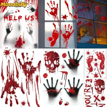 Украшения для Хэллоуина, наклейки на окна, Кровавый отпечаток руки, отпечаток ноги, Наклейка на стены, наклейки на пол, Страшные наклейки на окна