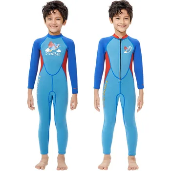 Детский водолазный костюм для мальчиков, цельный, с длинными рукавами 2,5 мм, сохраняющий тепло, для подводного плавания, для серфинга, гидрокостюм для плавания для детей
