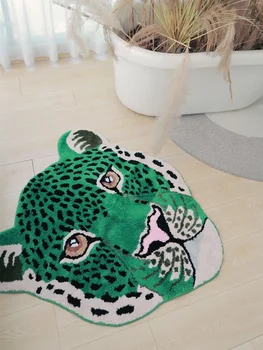 Леопардовый ворсистый ковер Современный напольный прикроватный зеленый коврик Уютное облако Мягкий Впитывающий, устойчивый к скольжению Декор для гостиной