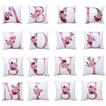 Розовая наволочка 45 * 45 см, наволочка для подушки, алфавит, 26 букв, начальные наволочки, диван, спальня, декоративные