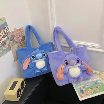 Плюшевая сумка через плечо Disney's Stitch, мультяшная милая плюшевая сумка большой емкости, модная женская косая сумка на одно плечо