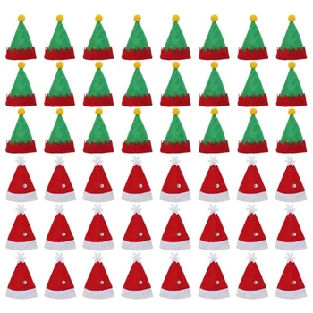 48шт Мини-Шляпа Санта-Клауса, крышка для Леденцов, Рождественские Украшения, Защитная крышка для бутылки вина