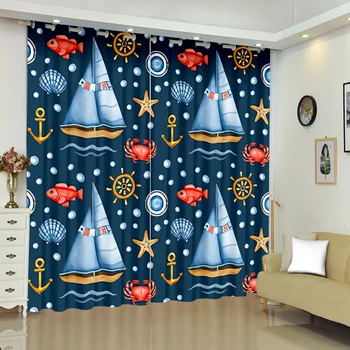 Акварельный морской винтажный парусник Занавес Sea Life полиэфирная ткань Pongee Современная спальня кухня домашний декор занавес 2 панели