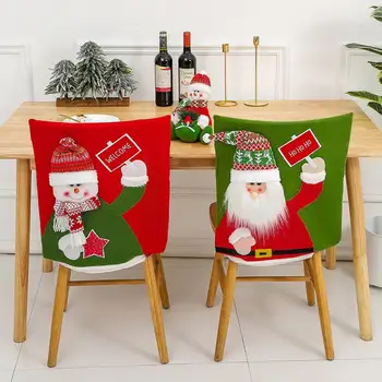 Рождественский чехол для стула, съемный моющийся протектор для стула в столовой, чехол для сиденья в столовой в стиле милого снеговика Санта-Клауса