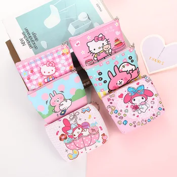 Кошелек для монет Hello Kitty из мультфильма Sanrio Kulomi Melody, женский кошелек из искусственной кожи, милая Аниме-маленькая сумка для хранения, сумка для держателей удостоверений личности Kawaii
