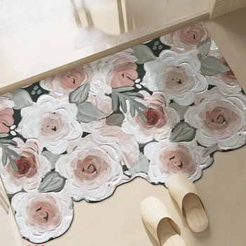 Впитывающий коврик для пола в ванной комнате Нескользящий коврик для двери Маленький ковер из свежих цветов Коврик для ванной комнаты Душевой