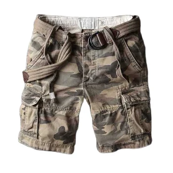 Ретро Военные камуфляжные шорты-карго, Мужские повседневные пляжные шорты в армейском стиле, высококачественная Свободная Короткая летняя одежда с мешковатыми карманами.