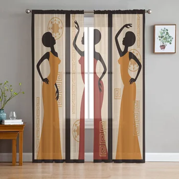 Африканские женские художественные этнические тюлевые занавески для гостиной, спальни, украшения кухни, Шифоновые занавески из прозрачной вуали на окнах, драпировка