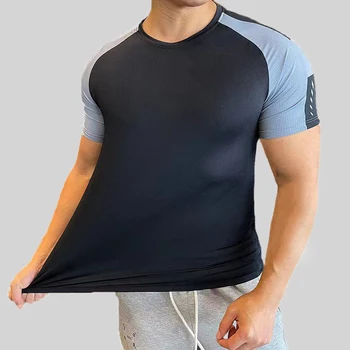 Мужская спортивная рубашка, Летняя футболка с коротким рукавом и круглым вырезом, Быстросохнущие дышащие топы для фитнеса, Тренировочные баскетбольные рубашки для бега, мужские