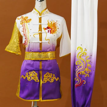 Одежда для ушу, платье для кунг-фу, форма для боевых искусств, длинный кулак, Чанцюань, соревнования по выступлению, женская и мужская вышивка градиентом