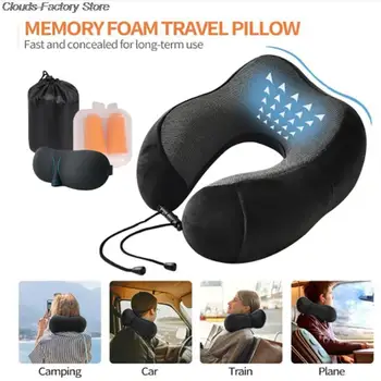 U-образная подушка из хлопка с эффектом памяти, удобная подушка для защиты шеи во время путешествий по дому, отелю