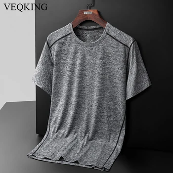 Быстросохнущая Мужская футболка VEQKING, летняя Спортивная рубашка для бега с короткими рукавами, Свободный Дышащий Спортивный топ для фитнеса, Мужская рубашка