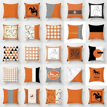 Чехол для дивана и прикроватной тумбочки с оранжевым рисунком в скандинавском стиле, современная простая повседневная подушка для головы, чехол для подушек, декор для дома, 45 см