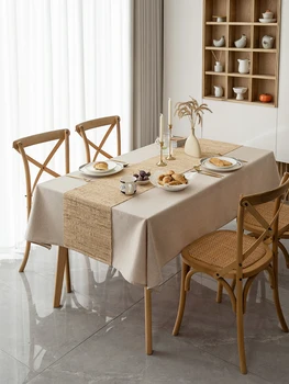 Однотонная скатерть из водонепроницаемой хлопчатобумажной и льняной ткани, не требующая стирки, прямоугольный чайный столик, скатерть для обеденного стола