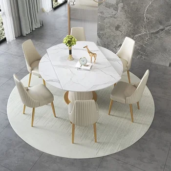 Обеденный стол Каменная Плита Круглый Кухонный Стол Бытовая Мебель из мрамора для обеденного стола и Стула