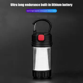 Мини-фонарь для кемпинга с зарядкой USB Type-C, аварийный фонарик емкостью 800 мАч, 5 режимов, предупреждение о красном свете с крючком, наружное освещение