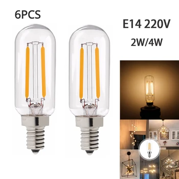 6ШТ Светодиодные Лампы Накаливания Edison E14 Маленький Винт 2 Вт 4 Вт T25 Теплый Белый 2700K Вытяжка Лампа Трубчатая Винтажная Лампа