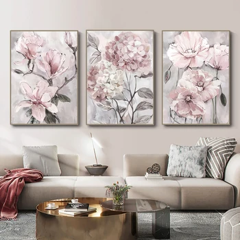 3ШТ Абстрактные плакаты с розовым цветком, Натюрморт на холсте, украшение дома в скандинавском стиле, настенные принты для гостиной без рамы