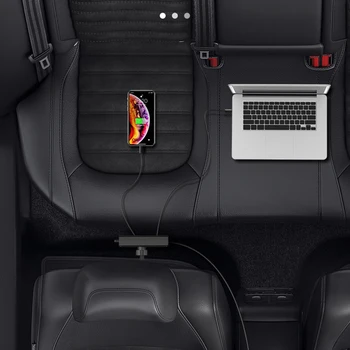 Автомобильное USB-зарядное устройство PD мощностью 65 Вт Выдвижное автомобильное заднее зарядное устройство Быстрая зарядка Быстрое зарядное устройство с двойным кабелем Type C USB для iPhone 13 12 Huawei