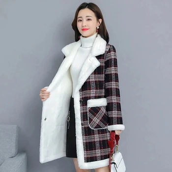 Осень и зима 2023, новое женское пальто, женская мода, клетчатое пальто с отложным воротником, утолщенная куртка средней длины, женская