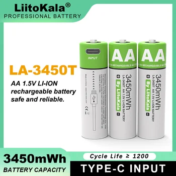Новый Оригинальный LiitoKala AA 1.5V 3450mWh Литиевая Аккумуляторная Батарея Большой Емкости Type-C USB Быстрая Зарядка для Игрушки-Мыши