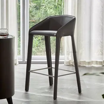 Роскошный барный стул из светлой седельной кожи в скандинавском стиле, Современный минималистичный Домашний стул с мягкой спинкой, Кухня для кафе, Ресторанная мебель