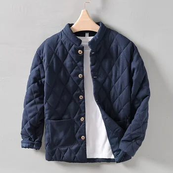Мужское зимнее повседневное свободное теплое пальто с подкладкой в китайском винтажном стиле, простое уютное пальто Argyle Classic с воротником-стойкой.