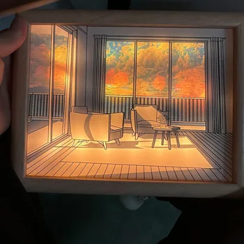 INS Со светодиодной подсветкой, Прикроватная картинка, декор в стиле аниме, Современный рисунок, имитирующий солнечный свет, ночник, Деревянная рамка, настольная лампа