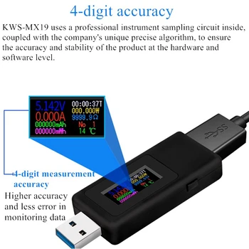 KWS-MX19 USB-тестер постоянного тока 4V-30V 0-5A Детектор тока, напряжения, Амперметр мощности, Цифровой Монитор зарядного устройства