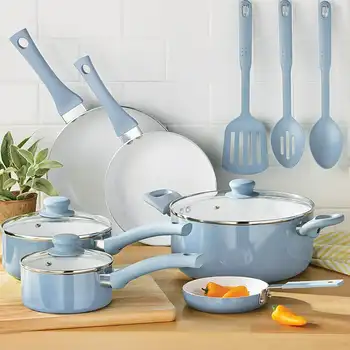 Антипригарный алюминиевый набор посуды из 12 предметов, Синие льняные принадлежности для пиццы, форма для выпечки, Силиконовая форма для жарки на воздухе