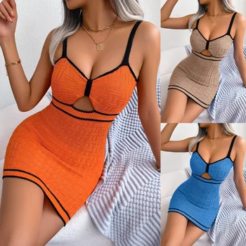 Настоящий снимок 2023, Летняя сексуальная трикотажная юбка с полым дизайном, праздничная юбка-комбинация, Независимая станция трансграничной женской одежды