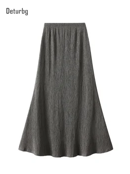Женская винтажная текстурированная Длинная юбка с рюшами, Корейская мода, Формальные Драпированные плиссированные юбки-русалки с высокой талией, осень 2023, K338