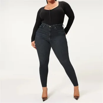 2023 Модные женские джинсы с высокой эластичностью, лето-весна, стрейчевые узкие джинсовые брюки с высокой талией, повседневные брюки, женские брюки 4XL