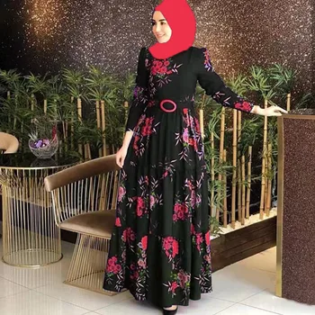 Мусульманское длинное платье 5XL, новое винтажное платье-халат с принтом, Ближневосточная одежда на шнуровке, платье с длинным рукавом, платье с высокой талией